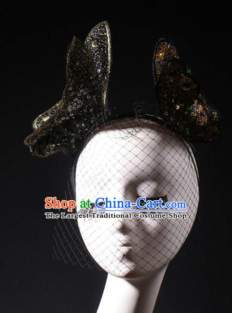 Top Stage Show Royal Crown Baroque Giant Headdress Rio Carnival Decorations Halloween Cosplay Princess Black Butterfly Hair Clasp