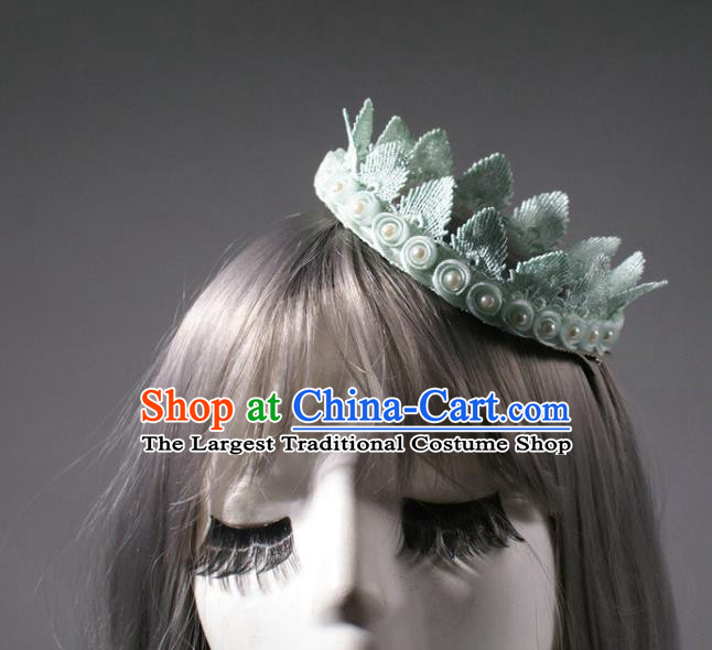 Top Halloween Cosplay Princess Green Leaf Hair Clasp Stage Show Pearls Royal Crown Baroque Giant Headdress Rio Carnival Decorations