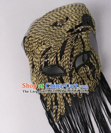 Halloween Party Male Cosplay Eagle Mask Professional Stage Performance Black Tassel Face Mask Rio Carnival Headwear