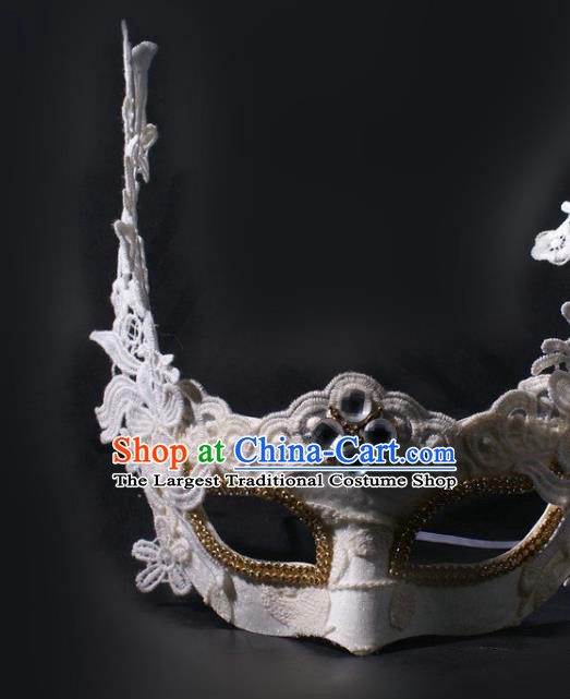 Professional Stage Performance Face Mask Rio Carnival Blinder Headwear Halloween Party Male Cosplay White Lace Mask