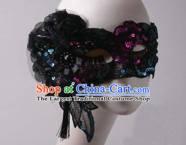 Handmade Stage Show Sequins Headpiece Halloween Cosplay Party Black Blinder Mask Costume Ball Female Face Mask