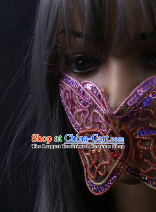 Handmade Halloween Cosplay Party Colorful Butterfly Mask Costume Ball Female Face Mask Stage Show Blue Sequins Headpiece