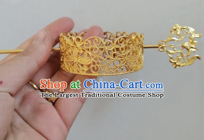 Chinese Ancient Nobility Childe Headwear Traditional Tang Dynasty Prince Golden Hair Crown and Hairpin