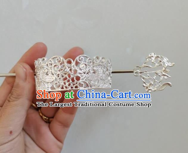 Chinese Traditional Tang Dynasty Prince Argent Hair Crown and Hairpin Ancient Nobility Childe Headwear