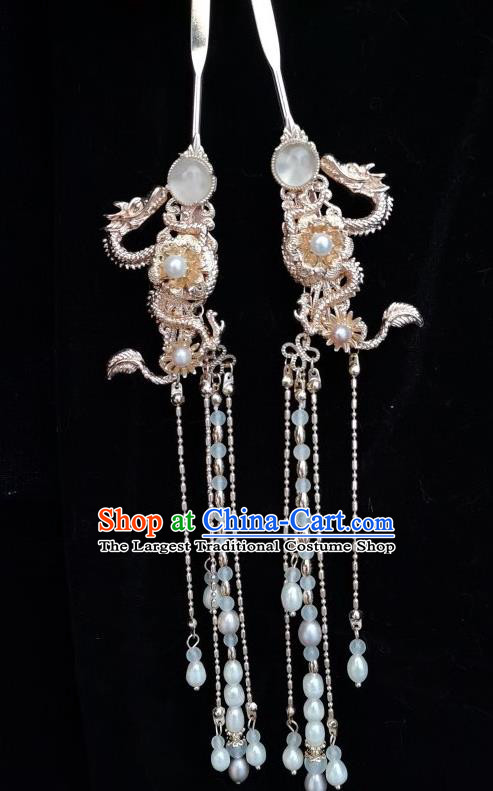 China Traditional Ming Dynasty Empress Jade Hair Crown and Tassel Hairpin Ancient Noble Lady Hair Accessories