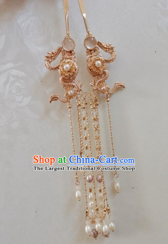 China Traditional Ming Dynasty Empress Jade Hair Crown and Tassel Hairpin Ancient Noble Lady Hair Accessories