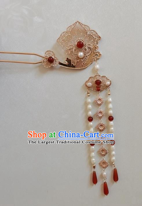 China Traditional Tang Dynasty Empress Tassel Hair Stick Ancient Imperial Concubine Golden Hairpin