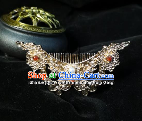 China Ancient Court Beauty Hairpin Hair Accessories Traditional Ming Dynasty Empress Golden Hair Comb