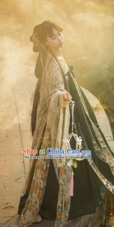 China Ancient Palace Princess Green Hanfu Dress Garments Traditional Tang Dynasty Court Lady Historical Clothing