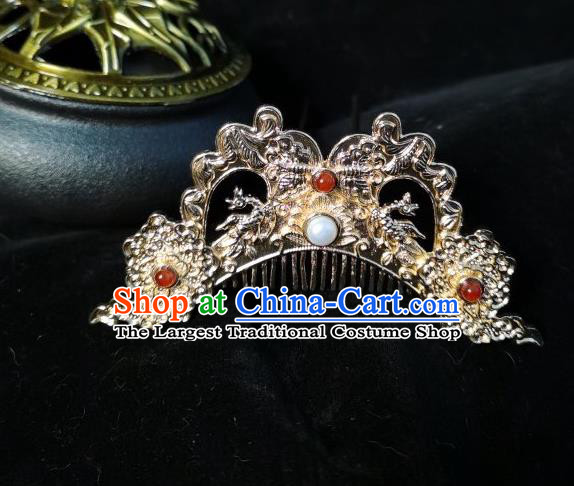 China Ancient Court Beauty Hairpin Hair Accessories Traditional Ming Dynasty Empress Golden Hair Comb