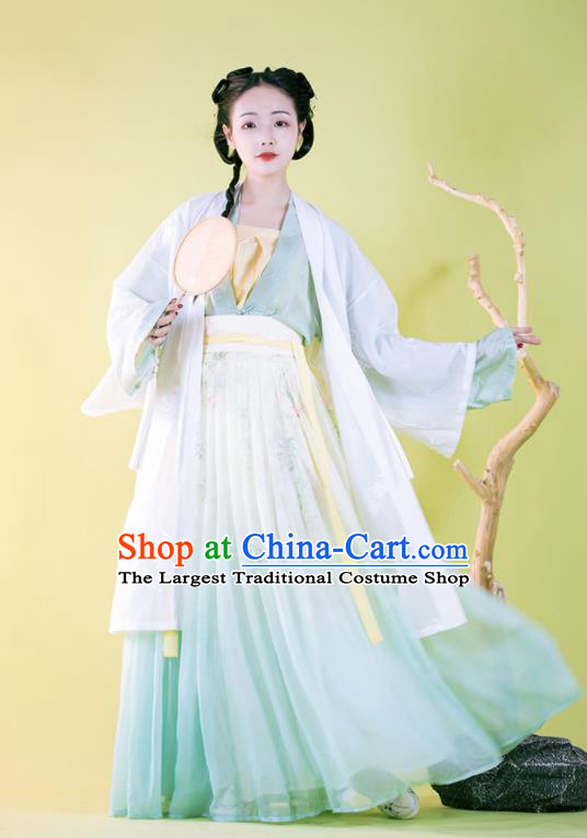Traditional China Song Dynasty Young Beauty Historical Clothing Ancient Nobility Lady Blue Hanfu Dress Garments