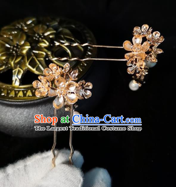 China Ming Dynasty Princess Golden Plum Blossom Hairpin Traditional Hanfu Tassel Hair Stick Ancient Court Lady Hair Accessories