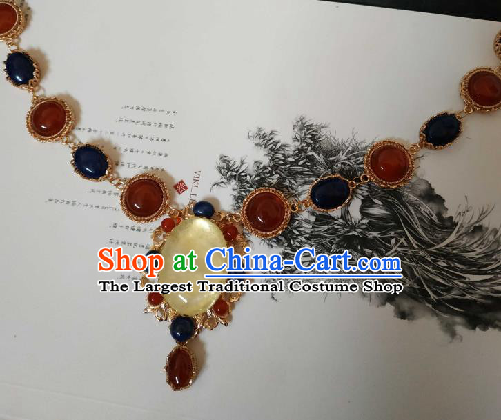 Handmade Chinese Tang Dynasty Empress Gems Necklace Accessories Traditional Ancient Princess Agate Necklet