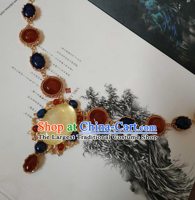 Handmade Chinese Tang Dynasty Empress Gems Necklace Accessories Traditional Ancient Princess Agate Necklet