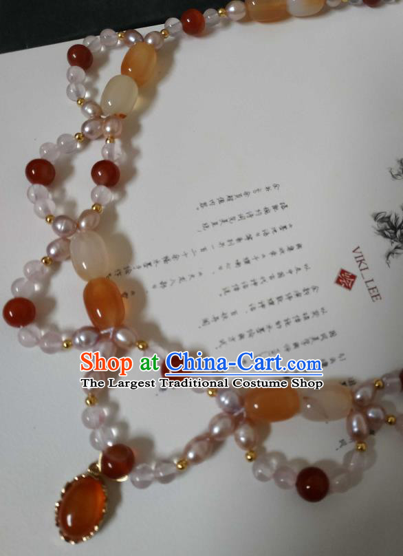 Handmade Chinese Ming Dynasty Noble Lady Necklet Accessories Traditional Ancient Princess Agate Necklace