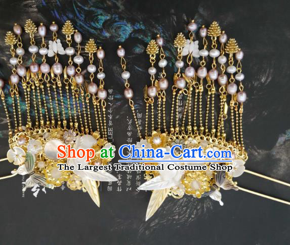 China Ancient Palace Lady Shell Butterfly Hair Stick Traditional Hanfu Hair Accessories Song Dynasty Imperial Consort Golden Hairpin