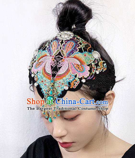 China Embroidered Butterfly Hair Accessories Handmade Ethnic Folk Dance Headband Yunnan Minority Woman Hair Clasp