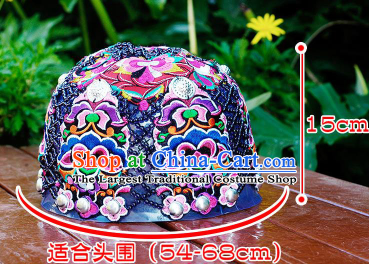 China Handmade Folk Dance Headband Yunnan Minority Woman Embroidered Hair Clasp Ethnic  Knitted Hat Headwear