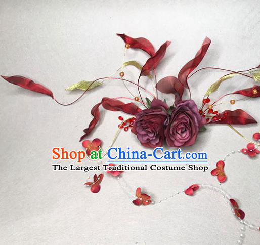 Top Stage Show Red Rose Hair Crown Catwalks Headdress Baroque Bride Hair Accessories