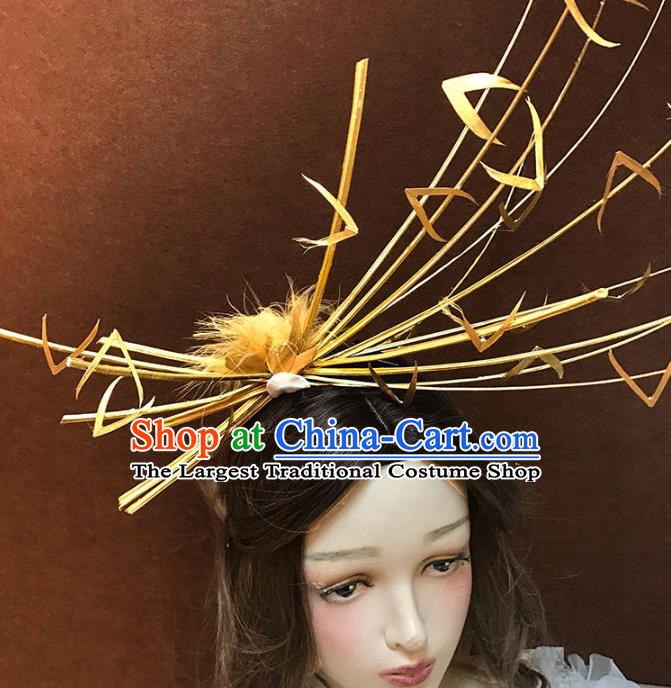Top Stage Show Golden Hair Crown Catwalks Headdress Baroque Bride Giant Hair Accessories