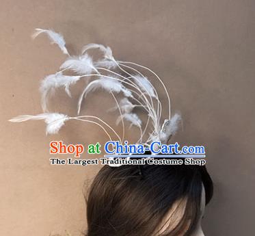 Top Cosplay Goddess Hair Clasp Baroque Bride White Feather Hair Crown Stage Show Giant Headdress Catwalks Hair Accessories