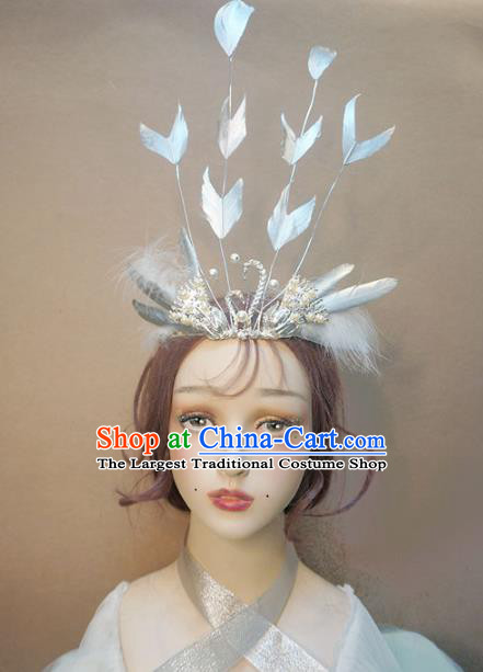 Top Baroque Bride Argent Swan Hair Crown Stage Show Headdress Catwalks Dance Hair Accessories
