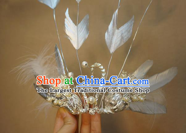 Top Baroque Bride Argent Swan Hair Crown Stage Show Headdress Catwalks Dance Hair Accessories