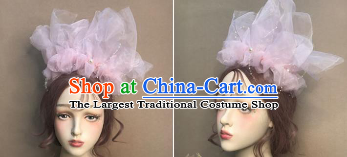 Top Catwalks Dance Pink Veil Hair Clasp Baroque Bride Hair Crown Stage Show Headdress