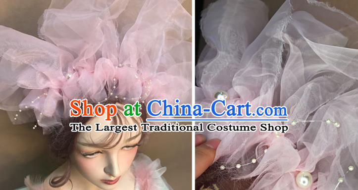 Top Catwalks Dance Pink Veil Hair Clasp Baroque Bride Hair Crown Stage Show Headdress