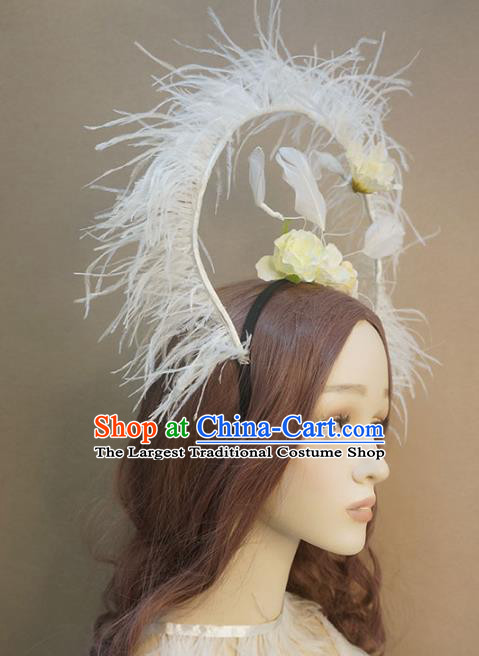 Top Stage Show Headdress Catwalks White Feather Hair Clasp Cosplay Angel Hair Accessories Baroque Giant Hair Crown