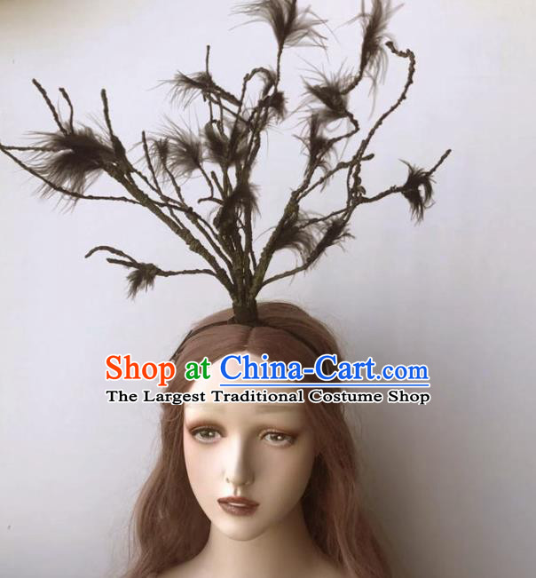 Top Gothic Giant Hair Crown Stage Show Headdress Catwalks Black Feather Hair Clasp Cosplay Witch Hair Accessories