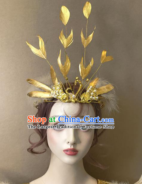 Top Cosplay Angel Hair Accessories Baroque Giant Hair Crown Stage Show Headdress Catwalks Golden Swan Hair Clasp