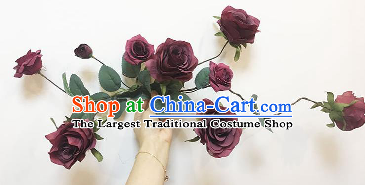 Top Catwalks Dark Red Rose Hair Clasp Cosplay Angel Hair Accessories Gothic Bride Hair Crown Stage Show Giant Headdress