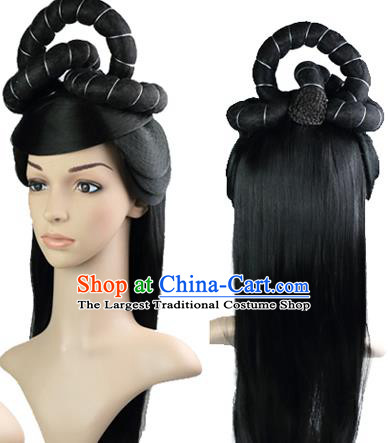 Chinese Ancient Imperial Empress Hair Chignon Classical Dance Hairpieces Tang Dynasty Court Queen Wigs Sheath