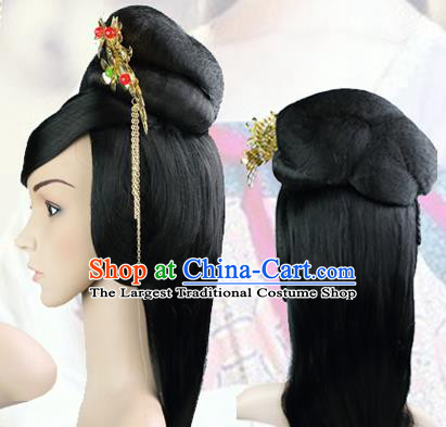Chinese Qin Dynasty Empress Wigs Sheath Ancient Imperial Concubine Hair Chignon Classical Dance Goddess Hairpieces