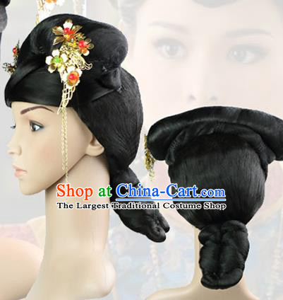 Chinese Classical Court Dance Hairpieces Qin Dynasty Manchu Palace Lady Wigs Sheath Ancient Imperial Concubine Hair Chignon