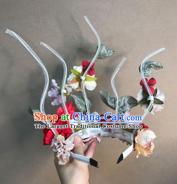 Top Baroque Silk Flowers Hair Crown Stage Show Giant Headdress Catwalks Hair Accessories Cosplay Flowers Fairy Headpiece