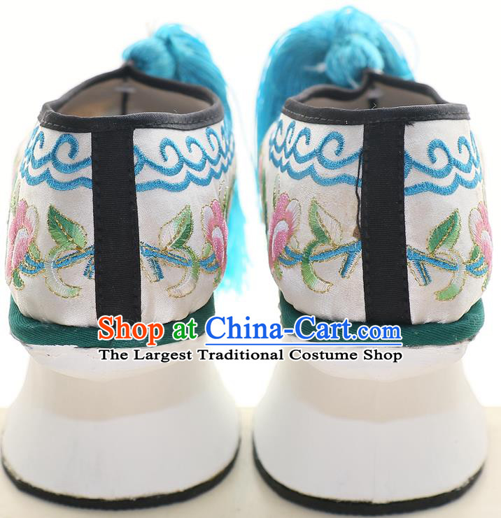 Chinese Qing Dynasty Princess Saucers Shoes Ancient Palace Lady Embroidered White Satin Shoes
