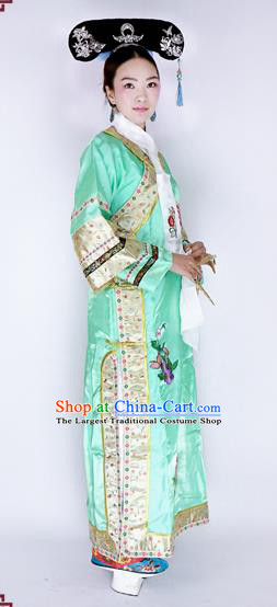 China Qing Dynasty Court Woman Clothing Ancient Imperial Concubine Garment Costume Drama Empresses in the Palace Zhen Huan Green Dress and Headpiece