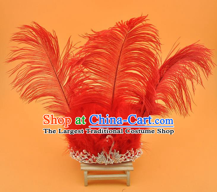 Top Brazilian Carnival Red Feather Royal Crown Halloween Fancy Ball Hair Clasp Gothic Bride Giant Headdress Cosplay Party Hair Accessories