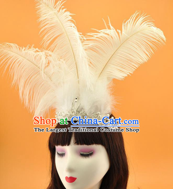 Top Gothic Bride Giant Headdress Cosplay Party Hair Accessories Brazilian Carnival White Feather Royal Crown Halloween Fancy Ball Hair Clasp