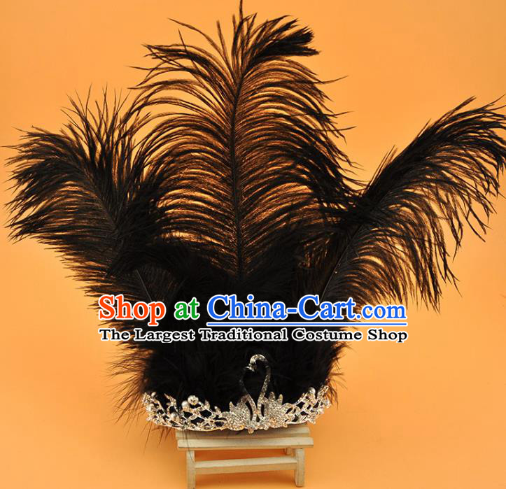 Top Cosplay Party Hair Accessories Brazilian Carnival Black Feather Royal Crown Halloween Fancy Ball Hair Clasp Gothic Bride Giant Headdress