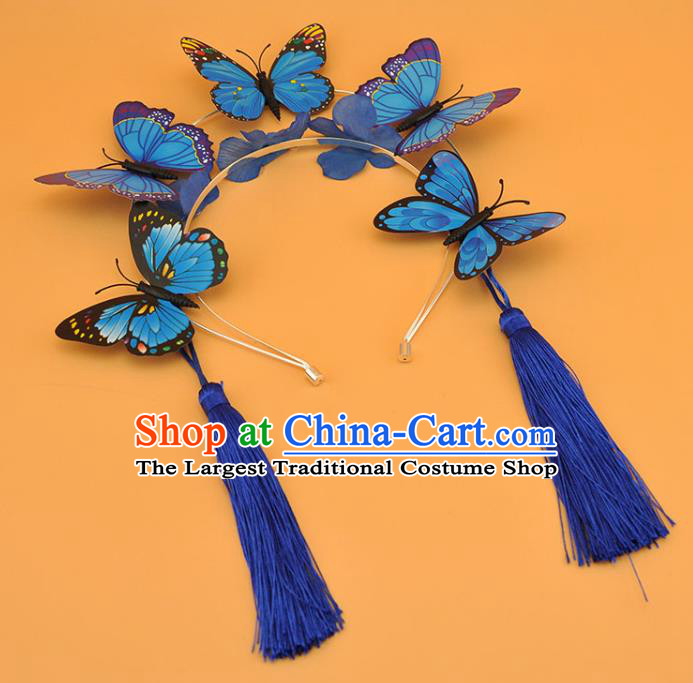 Top Halloween Fancy Ball Blue Butterfly Tassel Hair Clasp Gothic Headdress Cosplay Party Hair Accessories Brazilian Carnival Royal Crown