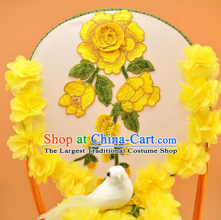 Chinese Court Embroidered Yellow Flowers Top Hat New Year Catwalks Deluxe Headwear Stage Show Pigeon Hair Crown