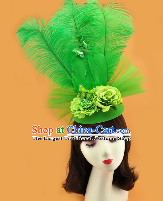Top Rio Carnival Royal Crown Halloween Fancy Ball Hat Miami Green Feathers Headdress Cosplay Party Hair Accessories