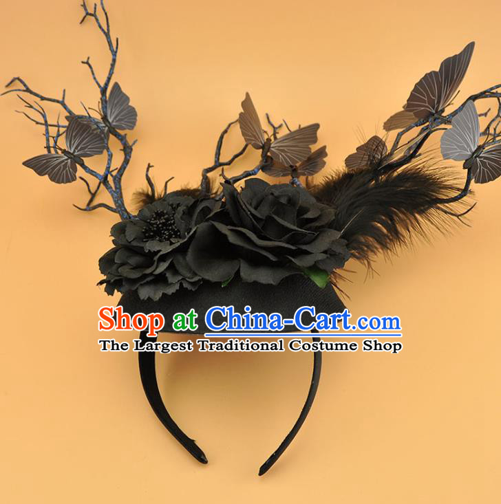 Top Miami Black Butterfly Headdress Cosplay Party Hair Accessories Brazilian Carnival Feather Royal Crown Halloween Fancy Ball Branch Hat
