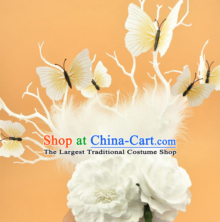 Top Halloween Fancy Ball Branch Hat Miami White Butterfly Headdress Cosplay Party Hair Accessories Brazilian Carnival Feather Royal Crown