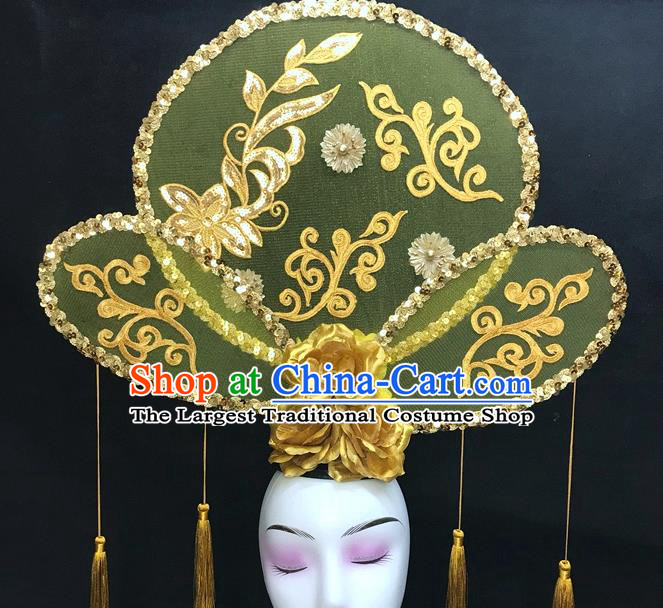 Chinese Traditional Court Golden Rose Top Hat Handmade Catwalks Deluxe Headwear Qipao Stage Show Hair Crown