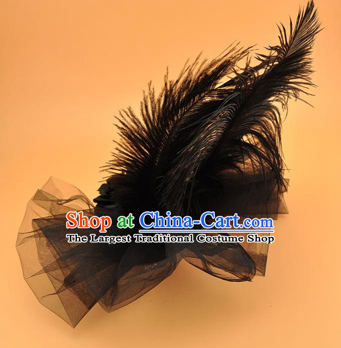 Top Brazilian Carnival Royal Crown Halloween Fancy Ball Hat Miami Black Feathers Headdress Cosplay Party Hair Accessories