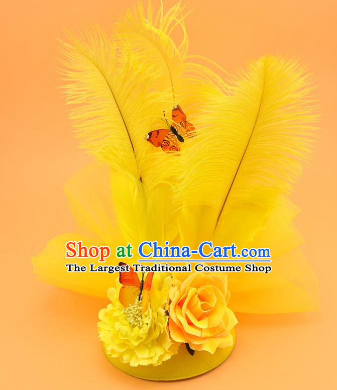 Top Cosplay Party Hair Accessories Brazilian Carnival Royal Crown Halloween Fancy Ball Hat Miami Yellow Feathers Headdress